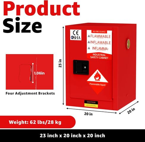 24 Gallon Flammable Storage Cabinet, 35'' x 23'' x 23'' Fire-Cabinet with ESD Grounding Cable, Alloy Steel Hazardous Storage Cabinets, Flammable Safety Cabinet for Chemical Industrial Garage Storage in Saudi Arabia