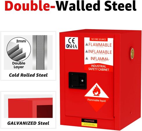 24 Gallon Flammable Storage Cabinet, 35'' x 23'' x 23'' Fire-Cabinet with ESD Grounding Cable, Alloy Steel Hazardous Storage Cabinets, Flammable Safety Cabinet for Chemical Industrial Garage Storage in Saudi Arabia
