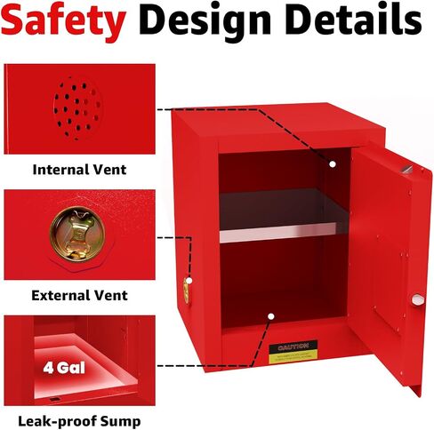 24 Gallon Flammable Storage Cabinet, 35'' x 23'' x 23'' Fire-Cabinet with ESD Grounding Cable, Alloy Steel Hazardous Storage Cabinets, Flammable Safety Cabinet for Chemical Industrial Garage Storage in Saudi Arabia
