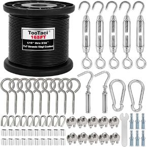 TooTaci 1/16 Wire Rope Kit, 165ft Vinyl Coated Stainless Steel Cable with Turnbuckles for Cables Wire Tension, String Light Hanging Kit, Trellis for Climbing Plant Support, Curtain in Saudi Arabia
