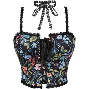 Women's Corset Top Bustier Renaissance - Vintage Lace Up Floral Print Corset Bodyshaper Boned Overbust in Saudi Arabia