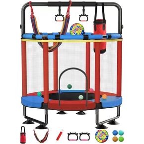Trampoline for Kids, Upgrade Full Anti-Rust 440lbs Indoor Outdoor Toddler Trampoline with Net, 55" Adjustable Baby Toddler Trampolines Accessories with 8 Toys Dart Board in Saudi Arabia