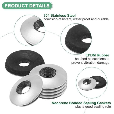 M METERXITY 50-Pack EPDM المستعبدين غسالات المطاط الختم، 304 الفولاذ المقاوم للصدأ 1/4 "× 5/8" OD النيوبرين غسالات المطاط طوقا للبراغي / مسامير / الآلات / السفن / سقف in Saudi Arabia
