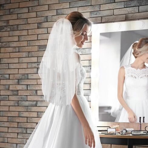 Jaciya 4-Layer Pearl Wedding Veil - Bridal Veil for Brides & Bachelorette Parties - Bachelorette Party Favors in Saudi Arabia