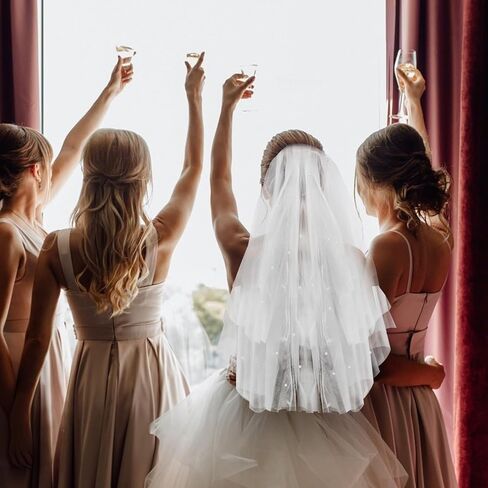 Jaciya 4-Layer Pearl Wedding Veil - Bridal Veil for Brides & Bachelorette Parties - Bachelorette Party Favors in Saudi Arabia