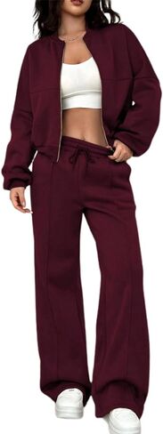 LovelyWholesale Women Sweatsuits 2 Piece Set Zip Up Sweatshirt and Wild Leg Sweatpants Set in Saudi Arabia