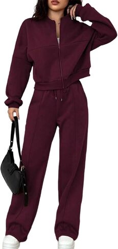 LovelyWholesale Women Sweatsuits 2 Piece Set Zip Up Sweatshirt and Wild Leg Sweatpants Set in Saudi Arabia