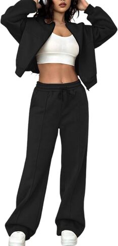 LovelyWholesale Women Sweatsuits 2 Piece Set Zip Up Sweatshirt and Wild Leg Sweatpants Set in Saudi Arabia