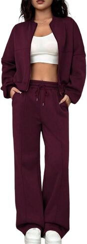 LovelyWholesale Women Sweatsuits 2 Piece Set Zip Up Sweatshirt and Wild Leg Sweatpants Set in Saudi Arabia