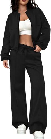 LovelyWholesale Women Sweatsuits 2 Piece Set Zip Up Sweatshirt and Wild Leg Sweatpants Set in Saudi Arabia