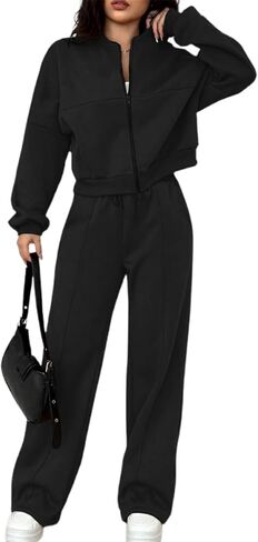 LovelyWholesale Women Sweatsuits 2 Piece Set Zip Up Sweatshirt and Wild Leg Sweatpants Set in Saudi Arabia