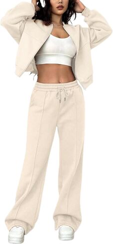 LovelyWholesale Women Sweatsuits 2 Piece Set Zip Up Sweatshirt and Wild Leg Sweatpants Set in Saudi Arabia