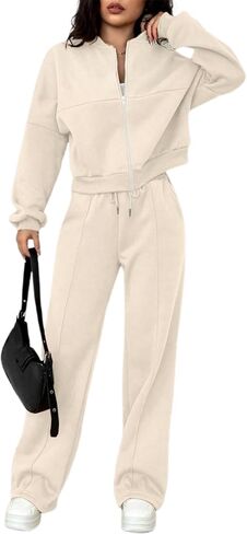 LovelyWholesale Women Sweatsuits 2 Piece Set Zip Up Sweatshirt and Wild Leg Sweatpants Set in Saudi Arabia