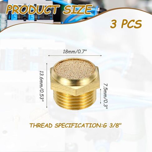 Meccanixity 3pcs كاتم الصوت العادم الهوائي ، G 3/8 "ذكور ذكور ملتصقة بخط الجوية الملبد بالأدوات الهوائية والآلات الصناعية in Saudi Arabia