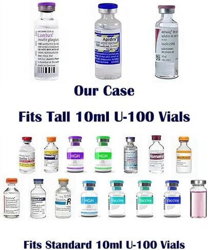 Insulin Peptide Vials Fridge Organizers, Fits Standard 10ml U-100 Vials,Not Fit Tall Vial,Orange Zipper and Black,7 Slots in Kuwait