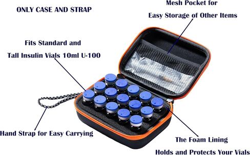 Insulin Peptide Vials Fridge Organizers, Fits Standard 10ml U-100 Vials,Not Fit Tall Vial,Orange Zipper and Black,7 Slots in Kuwait