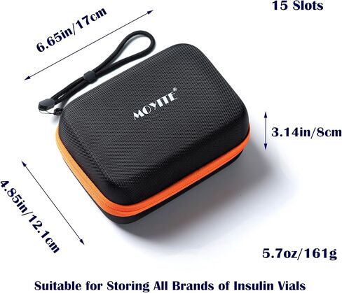 Insulin Peptide Vials Fridge Organizers, Fits Standard 10ml U-100 Vials,Not Fit Tall Vial,Orange Zipper and Black,7 Slots in Kuwait