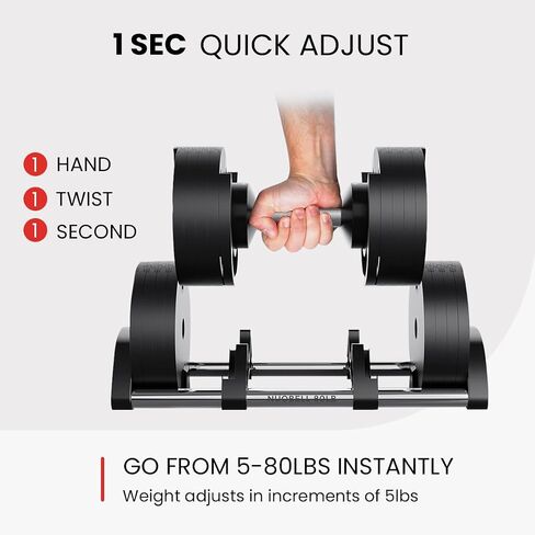 NUOBELL Adjustable Dumbbells 5-80 lbs: Replace 16 Sets, Ideal for Home Gym Weight Bench & Press in Kuwait