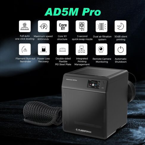 طابعة Flashforge AD5M Pro 3D-تسوية تلقائية عالية السرعة ، 600 مم/ثانية ، و 1 نقرة ، وطباعة هادئة 50dB مع الكاميرا ، وحزمة فوهة 0.4 و 0.6 مم ، وتبريد مساعدًا ، و 220 × 220 × 220 مم. in Saudi Arabia