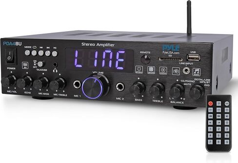 Pyle Wireless Bluetooth Stereo Power Amplifier - 200W Dual Channel Sound Audio Stereo Receiver System w/ RCA, USB, SD, MIC IN, FM Radio, For Home Theater Entertainment via RCA, Studio Use - PDA29BU in Saudi Arabia