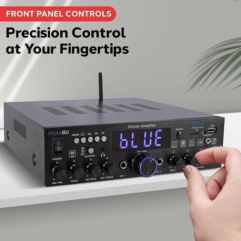 Pyle Wireless Bluetooth Stereo Power Amplifier - 200W Dual Channel Sound Audio Stereo Receiver System w/ RCA, USB, SD, MIC IN, FM Radio, For Home Theater Entertainment via RCA, Studio Use - PDA29BU in Saudi Arabia