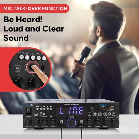 Pyle Wireless Bluetooth Stereo Power Amplifier - 200W Dual Channel Sound Audio Stereo Receiver System w/ RCA, USB, SD, MIC IN, FM Radio, For Home Theater Entertainment via RCA, Studio Use - PDA29BU in Saudi Arabia
