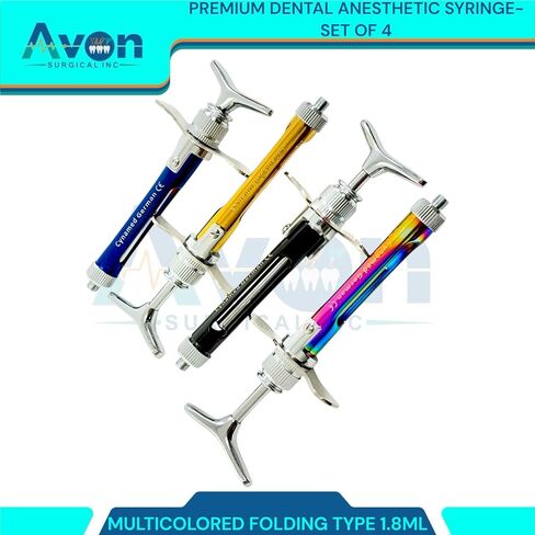مجموعة من 4pcs - محقنة قابلة للطي مخدر للأسنان ، 1.8 مل - حزمة متعددة الألوان | أسود ، أزرق ، ذهبي ، قوس قزح | الأدوات التلقائية in Kuwait