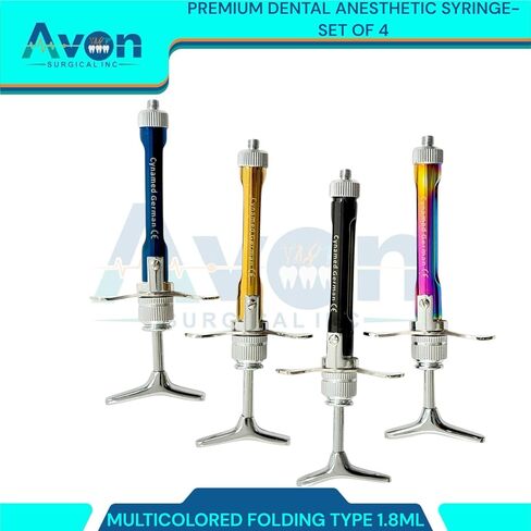 مجموعة من 4pcs - محقنة قابلة للطي مخدر للأسنان ، 1.8 مل - حزمة متعددة الألوان | أسود ، أزرق ، ذهبي ، قوس قزح | الأدوات التلقائية in Kuwait