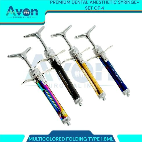 مجموعة من 4pcs - محقنة قابلة للطي مخدر للأسنان ، 1.8 مل - حزمة متعددة الألوان | أسود ، أزرق ، ذهبي ، قوس قزح | الأدوات التلقائية in Kuwait