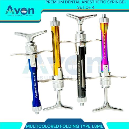 مجموعة من 4pcs - محقنة قابلة للطي مخدر للأسنان ، 1.8 مل - حزمة متعددة الألوان | أسود ، أزرق ، ذهبي ، قوس قزح | الأدوات التلقائية in Kuwait