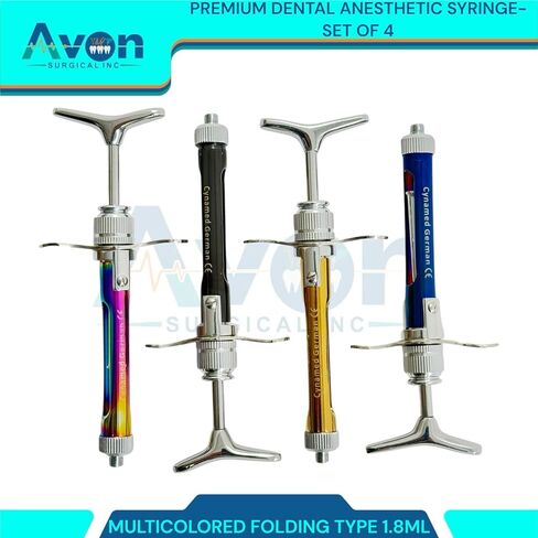 مجموعة من 4pcs - محقنة قابلة للطي مخدر للأسنان ، 1.8 مل - حزمة متعددة الألوان | أسود ، أزرق ، ذهبي ، قوس قزح | الأدوات التلقائية in Kuwait