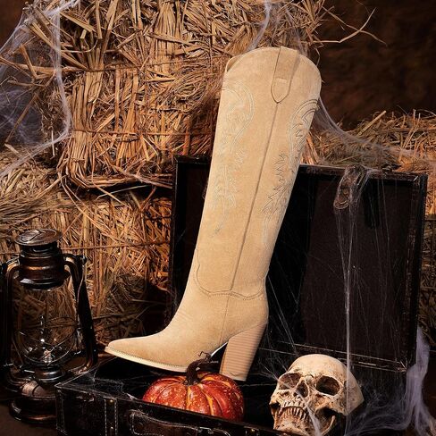 Knee High Cowboy Boots for Women, Comfortable and Fashion | Classic Western Style, Stable Chunky Heel, Side Zipper, Pointed Toe, Non-slip Sole, Versastile Concert Party Rodeo Boots in Saudi Arabia