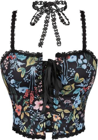 Women's Corset Top Bustier Renaissance - Vintage Lace Up Floral Print Corset Bodyshaper Boned Overbust in Saudi Arabia
