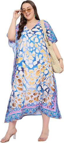 زائد الحجم نساء كافيتان فستان كيمونو الأكمام غير الرسمية فساتين ماكسي شاطئ تستر للسيدات in Kuwait