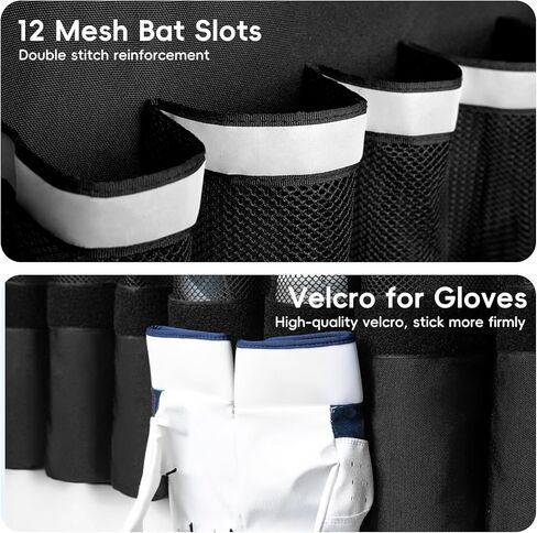 15-Bat Baseball/Softball Dugout Organizer - 900D Military-Grade Fabric & Reinforced Hooks, Holds Bats/Gloves on Fence in Kuwait