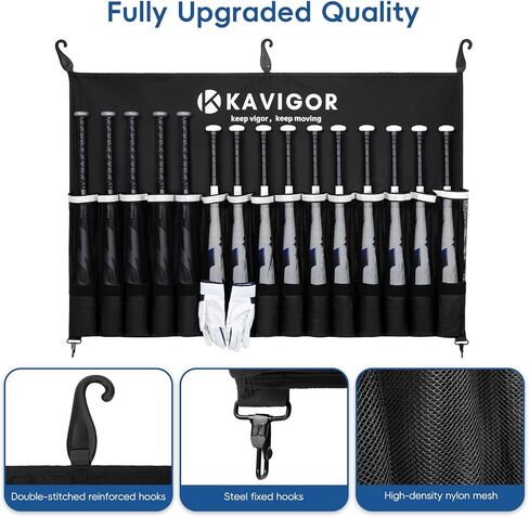15-Bat Baseball/Softball Dugout Organizer - 900D Military-Grade Fabric & Reinforced Hooks, Holds Bats/Gloves on Fence in Kuwait