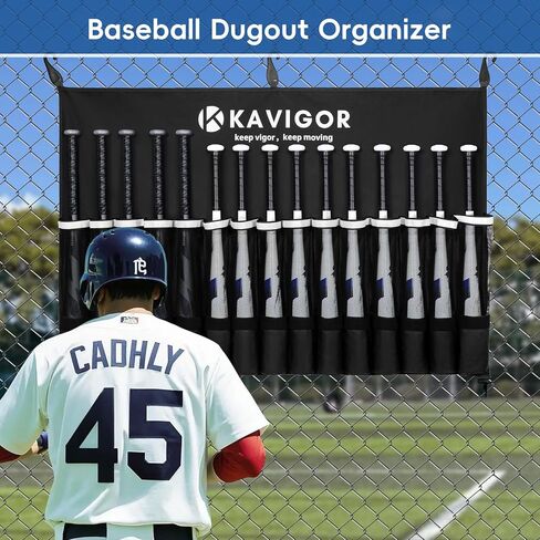15-Bat Baseball/Softball Dugout Organizer - 900D Military-Grade Fabric & Reinforced Hooks, Holds Bats/Gloves on Fence in Kuwait