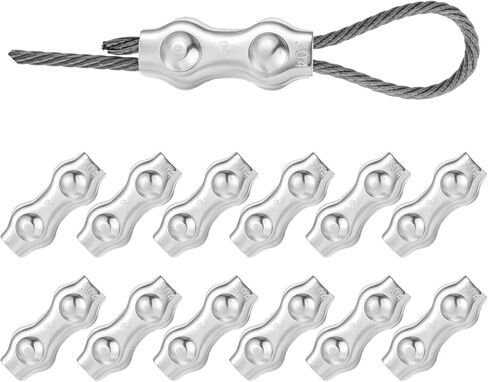 مشابك الكابلات 12pcs 1/8 بوصات مشبك سلك M3 مقاطع حبل سلك الفولاذ المقاوم للصدأ ، M3 مزدوجة مزدوجة كابل الترباس لحبل الأسلاك 1/8 بوصة in Saudi Arabia