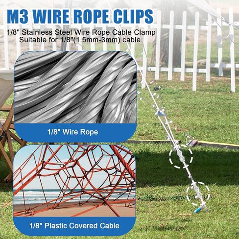 مشابك الكابلات 12pcs 1/8 بوصات مشبك سلك M3 مقاطع حبل سلك الفولاذ المقاوم للصدأ ، M3 مزدوجة مزدوجة كابل الترباس لحبل الأسلاك 1/8 بوصة in Saudi Arabia