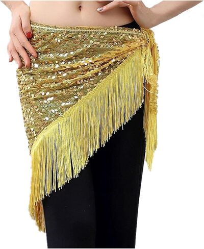 Dance Waist Chain 16 Colors Long Tassel Triangle Belts Belly Dance Hip Scarf Sequin Accessories in Kuwait