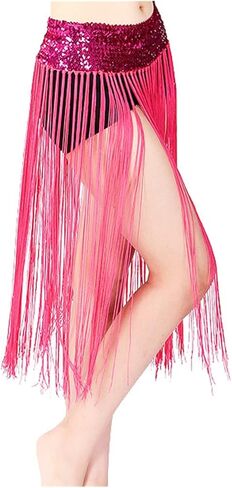 Dance Waist Chain 10 Colors Belly Dance Clothes Accessories Stretchy Long Tassel Sequins Women in Kuwait