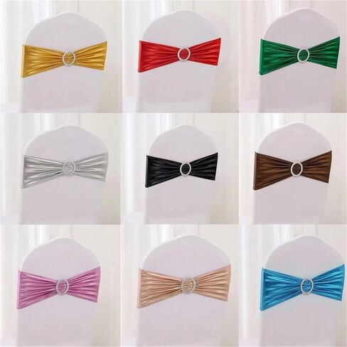 Chair Sashes Shiny Metallic Chair Knot Bands with Round Buckle for Party Banquet for Weddings﻿(Red,10 pcs) in Saudi Arabia