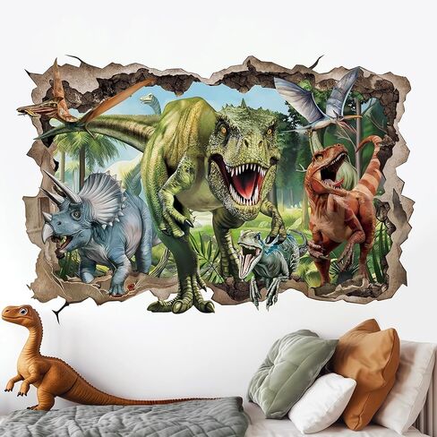 wondever 3D Large Dinosaur Wall Stickers Break Through Dino Jungle Dinosaur Peel and Stick Wall Art Decals for Boys Room Baby Nursery Kids Bedroom in Saudi Arabia