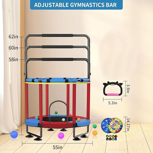 Trampoline for Kids, Upgrade Full Anti-Rust 440lbs Indoor Outdoor Toddler Trampoline with Net, 55" Adjustable Baby Toddler Trampolines Accessories with 8 Toys Dart Board in Saudi Arabia