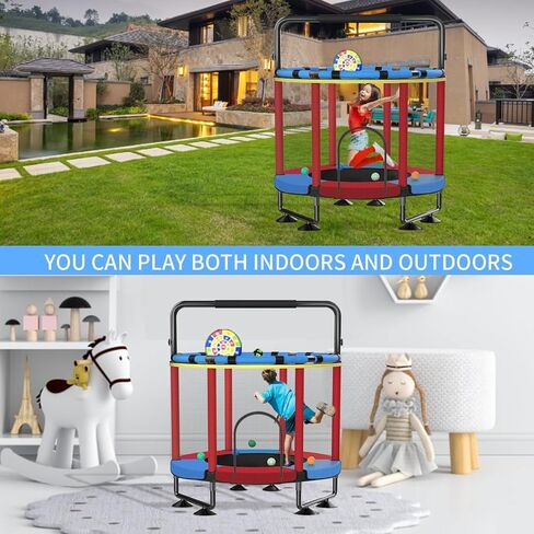 Trampoline for Kids, Upgrade Full Anti-Rust 440lbs Indoor Outdoor Toddler Trampoline with Net, 55" Adjustable Baby Toddler Trampolines Accessories with 8 Toys Dart Board in Saudi Arabia