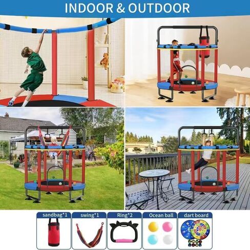 Trampoline for Kids, Upgrade Full Anti-Rust 440lbs Indoor Outdoor Toddler Trampoline with Net, 55" Adjustable Baby Toddler Trampolines Accessories with 8 Toys Dart Board in Saudi Arabia