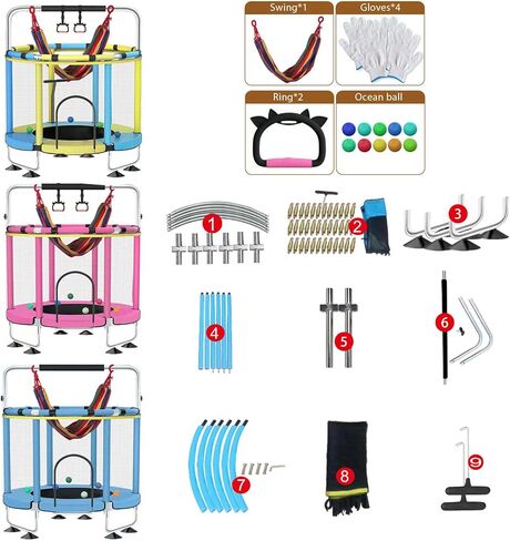 Trampoline for Kids, Upgrade Full Anti-Rust 440lbs Indoor Outdoor Toddler Trampoline with Net, 55" Adjustable Baby Toddler Trampolines Accessories with 8 Toys Dart Board in Saudi Arabia