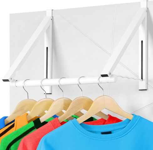Over The Door Clothes Hanger, Foldable Over The Door Hanger, Over The Door Drying Rack for Coat, Space Saving Small Clothes Rack Door Hangers for Clothing, White in Kuwait