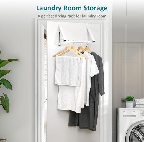 Over The Door Clothes Hanger, Foldable Over The Door Hanger, Over The Door Drying Rack for Coat, Space Saving Small Clothes Rack Door Hangers for Clothing, White in Kuwait