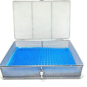 Stainless Steel Sterilization Basket Tray case Box with lid with Lock 30cmX20cmX7cm Disinfection Tray Basket Box with Silicone mat Orthopedics ENT Instruments in Kuwait